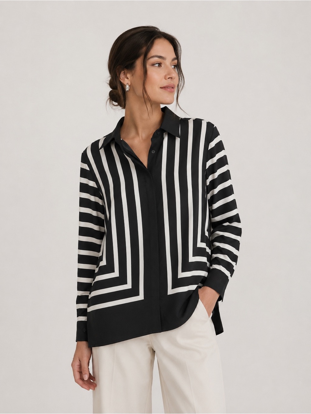 🎉LAST PIECE 🎉 MODERN WORKS
Matte Sateen Mitred Striped Border Shirt